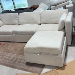 CHITA 114-inch L-shaped luxury modular sofa, oversized, high-quality down-filled, with storage ottoman, FSC certified, cream color $770