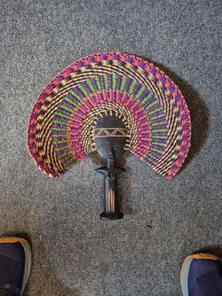 African Akuaba Fertility Doll Carved Hand Fan