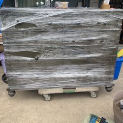 Four piece bedroom, set dresser and table and frame for bed