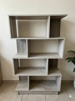 Modern Geometric 5-Tier Bookshelf - Light Oak Finish