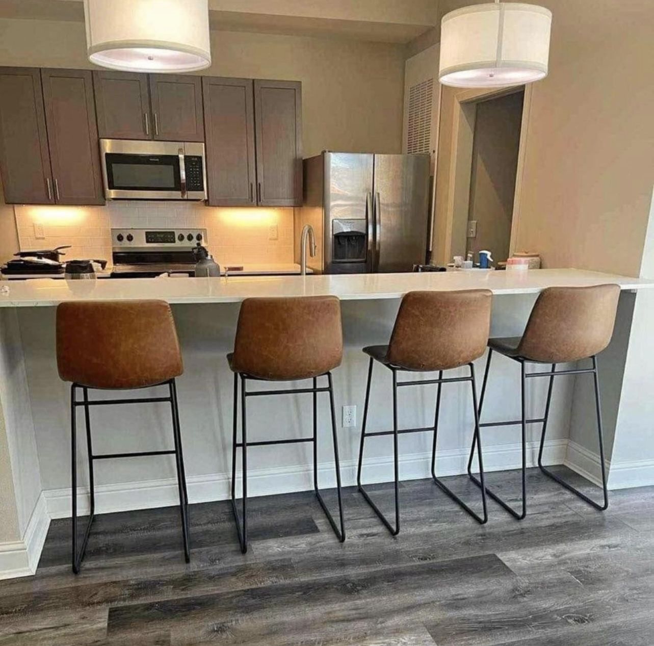 Bar Stools New in Packagings Set of 4 Premium Light Brown LeatherSoft Upholstery.