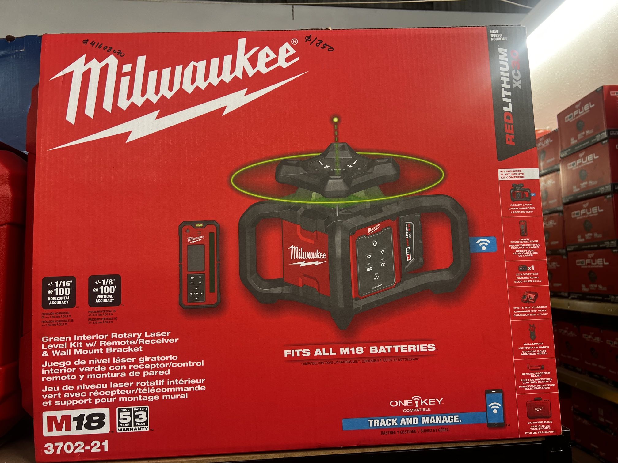 Milwaukee M18 1000 ft. Green Interior Rotary Laser Level Kit with Remote/Receiver, Wall Mount Bracket, and Receiver Clamp