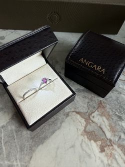 Angara 14K White Gold Pink Sapphire & Diamond Ring Set – Size 4.75 (Resizable)