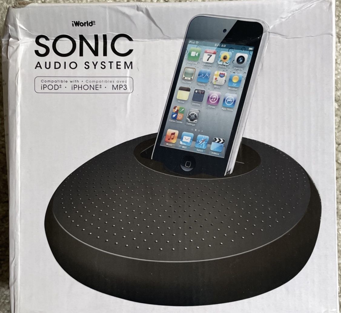 iWorld Sonic Audio System Stereo Speaker Dock Black In It’s Original Box