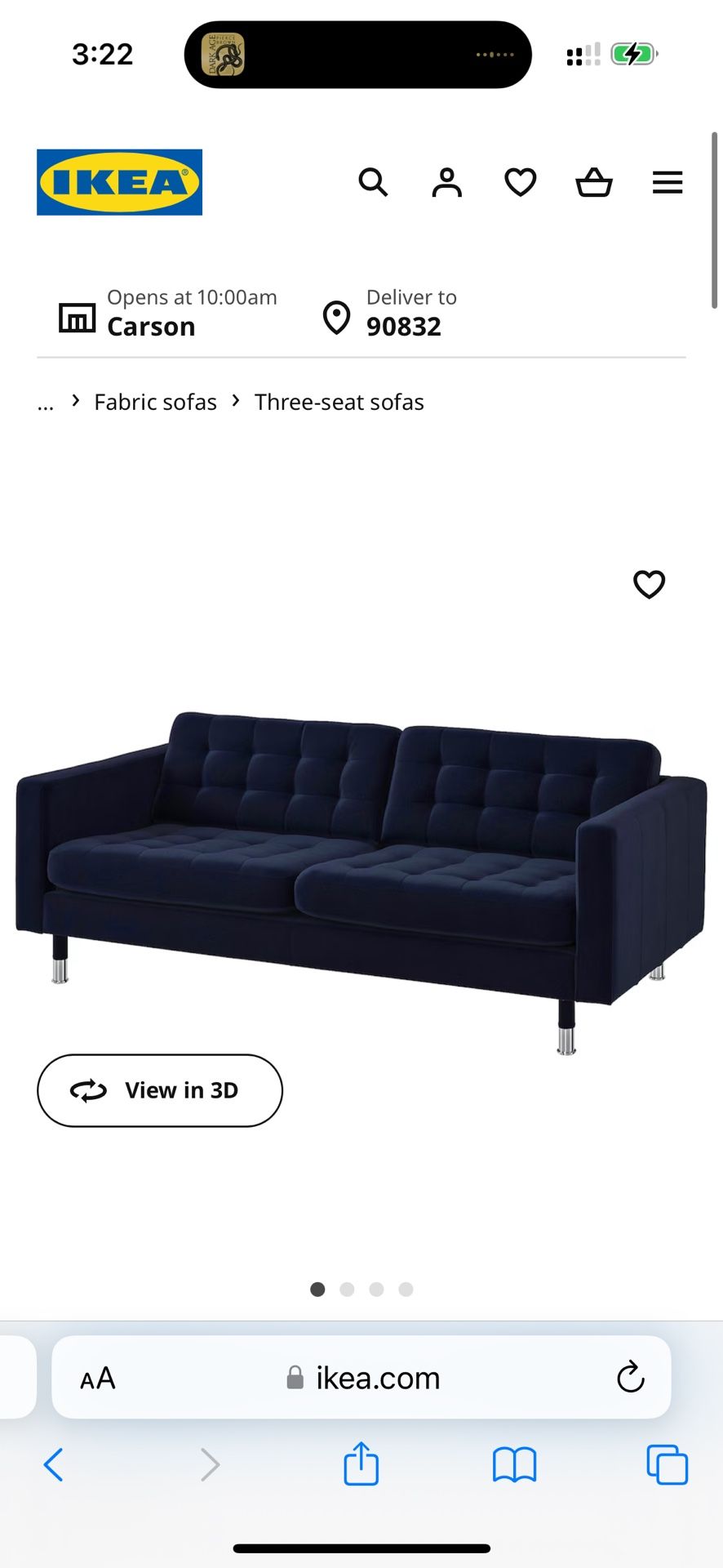 Excellent Condition Blue Velvet Couch