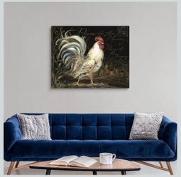 Rooster On Black Canvas Wall Art, 45" x 36"