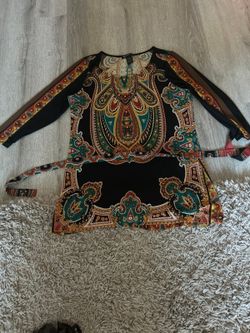 INC Boho Vibrant Paisley Long Shirt/ Dress with tie belt