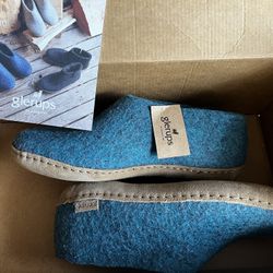 Glerups Shoe Petrol Blue Wool Slipper Leather Bottom EU 36 US W 6 new in box 