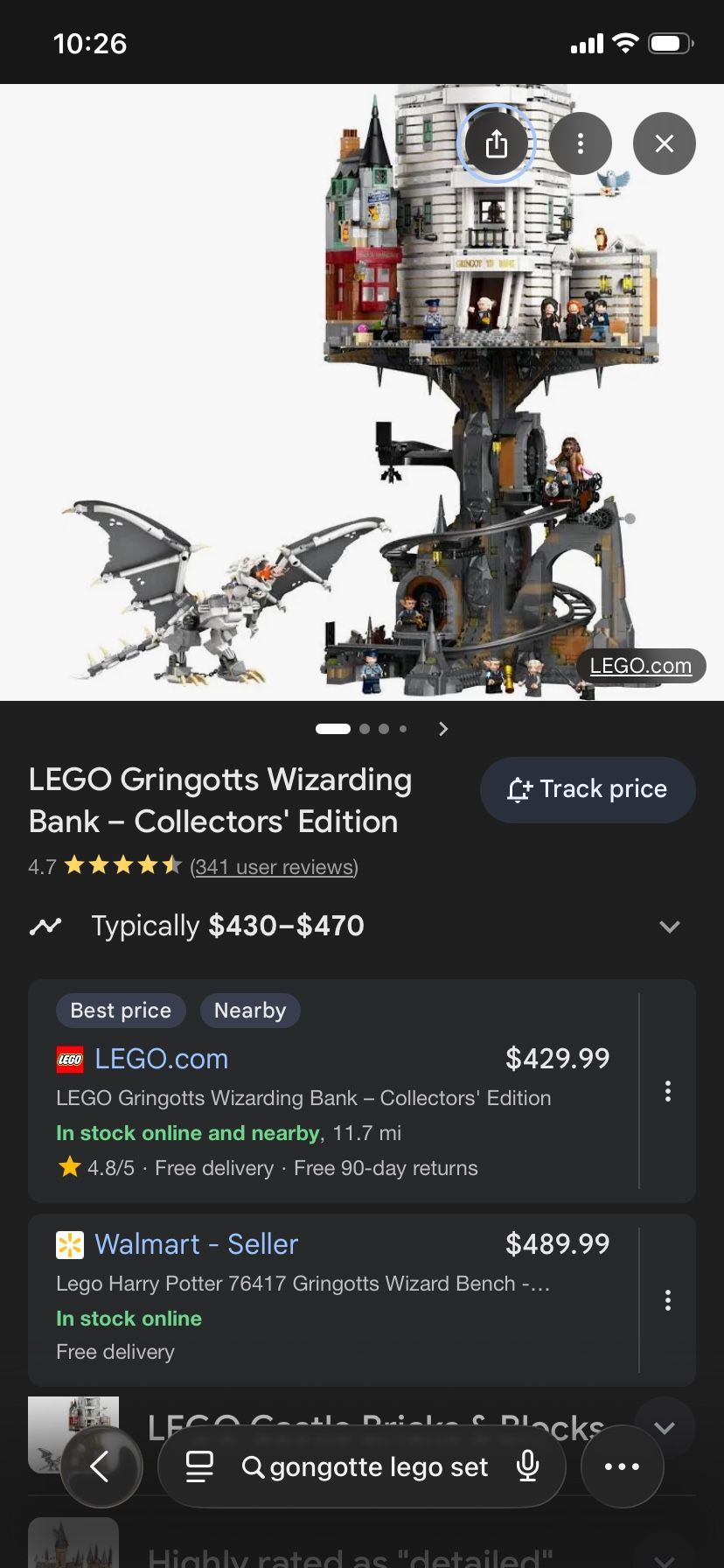 Gringotts Bank Lego Set Complete With light Kit - 76417