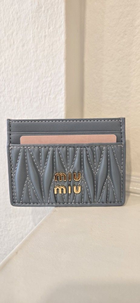 Brand New Miu Miu Matelassé Nappa Powder Blue Leather Wallet
