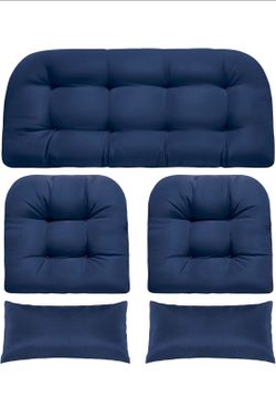 5 pc Tufted Wicker Furniture Coushin Set,  Dark Navy