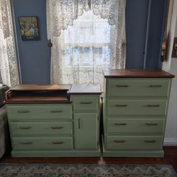 Sage Green Nursery Dresser Set with Removable Changing Table Top – Solid Wood Tops
