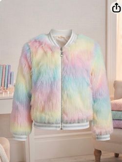 Pastel Rainbow Faux Fur Bomber Jacket