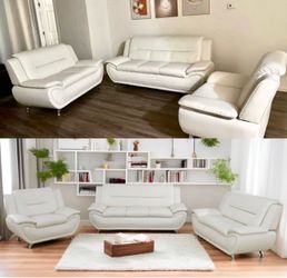 Modern style white leather three piece couch set