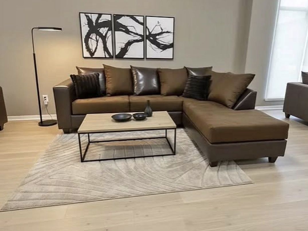 NEWIN BOX Chocolate color Fabric Sectional With Pillows Finance Available $54 down