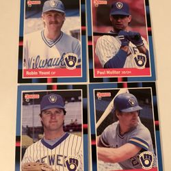 BREWER FANS: 1988 DONRUSS TEAM SET=Yount, Molitor, Don August(RC)..27 Cards In MINT CONDITION !