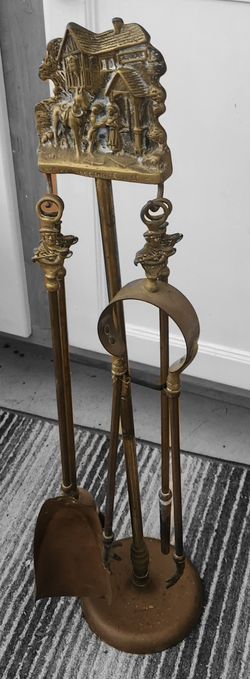 Vintage Brass Fireplace Tool Set- Peerage England
