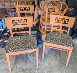 Six (6) vintage dining room chairs repainted and upholstered