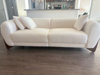 Cream Boucle Sofa with Wood Legs