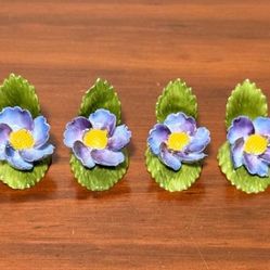 Vintage Set Of 4 England Denton Best Bone China Ceramic Porcelain Purple Flowers Home Decoration Accent