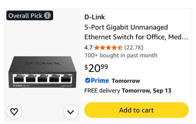 D-Link 5-Port Gigabit Unmanaged Ethernet Switch for Office, Media or Gaming