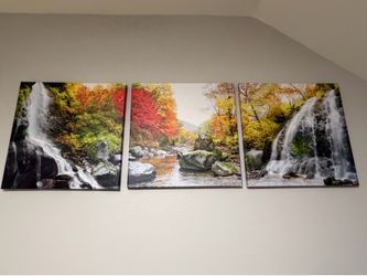 Canvas Print Landscape Wall Art 3 Pieces Tree Waterfall Photo - Home/Office/Living Room Decor