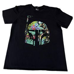 Star Wars Boba Fett Floral Helmet Black T-Shirt - Men’s Size Medium 