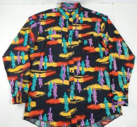 Vintage Wrangler Cowboy Cut Aztec Cactus Print Button Up Shirt Size Men's XLT
