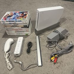 Nintendo Wii White Console Bundle w/10 Games Wiimote & Nunchuk, Cords/Stand