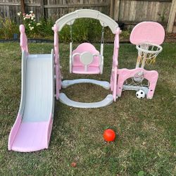 Brand New XJD 6-in-1 Toddler Slide and Swing Set, Kids Slide for Toddlers Age 1+, Toddler Outdoor Playset with Basketball Hoop, Football Frame, Swing,