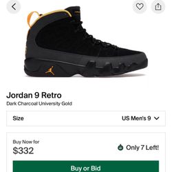 Air Jordan 9 Retro “University Gold” – Size 8.5 Men’s – Black/Yellow – Great Condition 