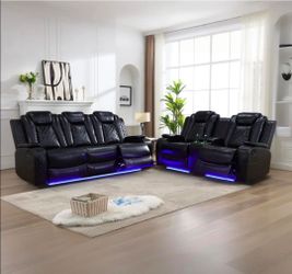 2 Pieces Power Reclining Breathing Faux Leather With Led Light Living Room Set (Set of 2)