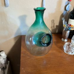 Handblown Green Glass Decanter