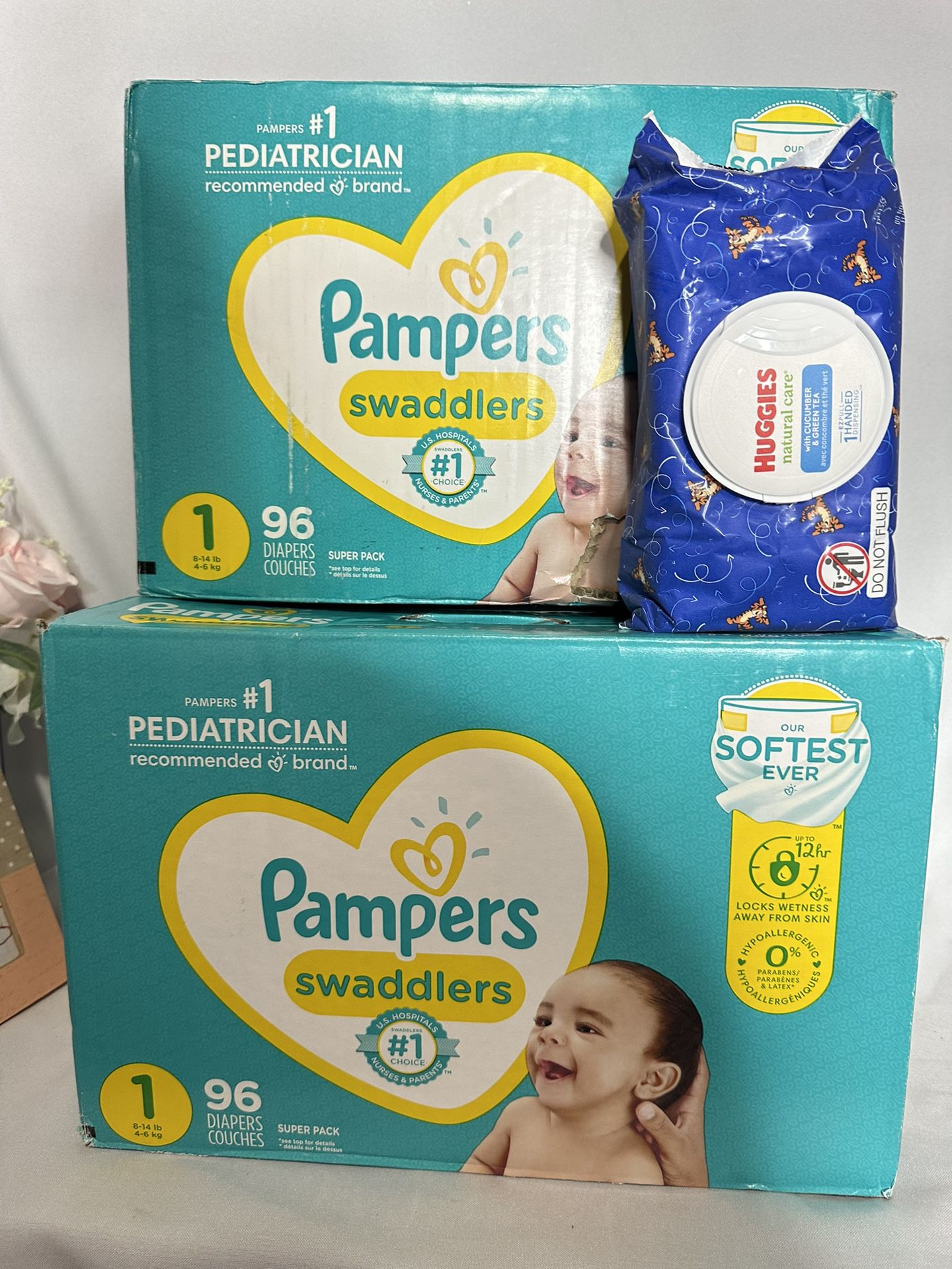 Pampers size 1 + baby wipes $45 for all 