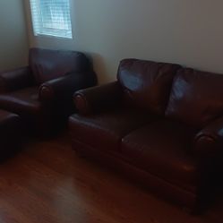 Leather Love Seat Chair & Ottoman 