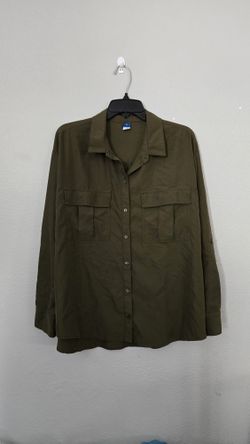 Old Navy Button Down Collar Army Dark Green Utility Shirt Blouse Top Women