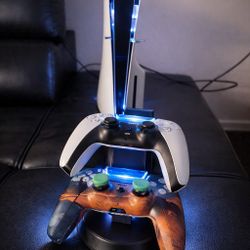 Ps5 (SLIM DISK)+ all cables+game 2 custom controllers+ dock charger + fan for ps5 + led light on ps5