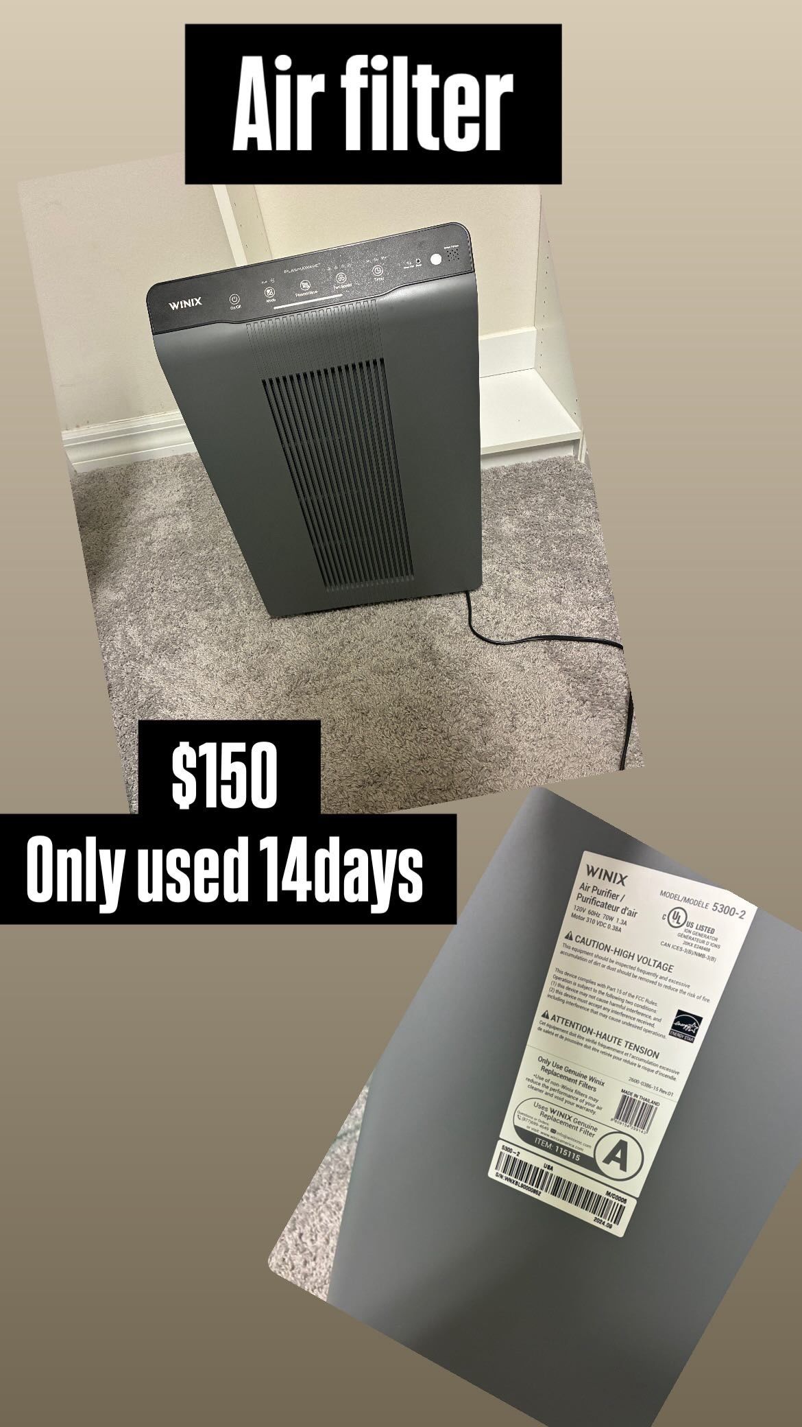Airfilter Winix Model:5300-2