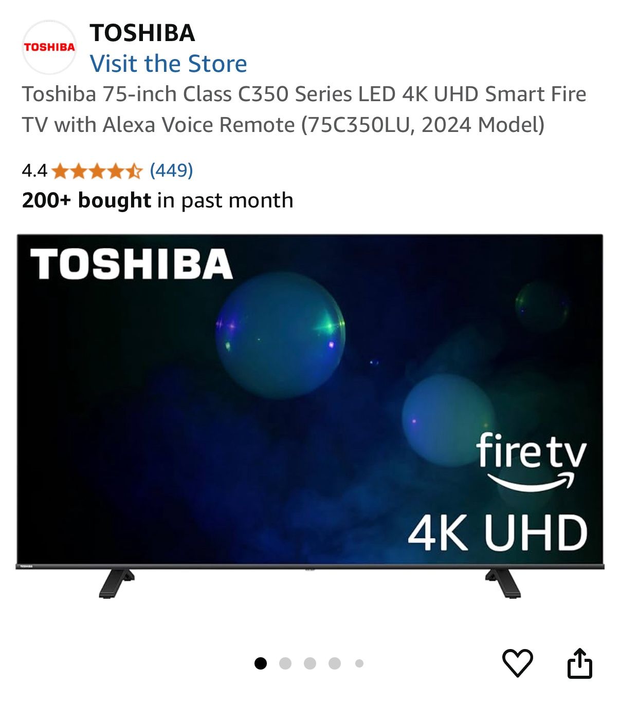 Toshiba 75-inch Class C350 Series LED 4K UHD Smart Fire TV with Alexa Voice Remote