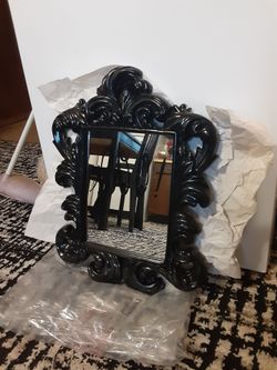 Grandin Road black scrollwork "Boo" Halloween mirror w decorative ornate Baroque style frame New