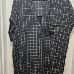 Ladies 3X Black and White Tempted Hearts Grid Pattern Blouse