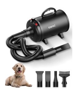 EGFKI Dog Dryer, 5.2HP/ 3800W Pet Grooming High Velocity Force Blower with 4 Nozzles, Adjustable Speed and Temperature Dog Hair Dryers for Grooming