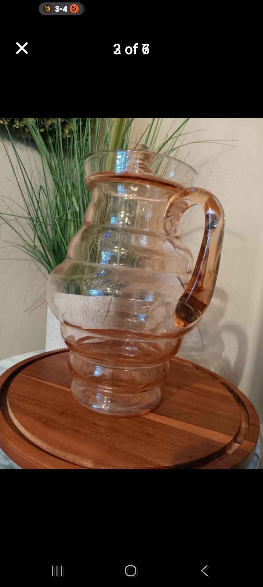 $15 Vintage Pink Depression Glass Pitcher Dunbar Flint. Last picture shows a small chip on lid.