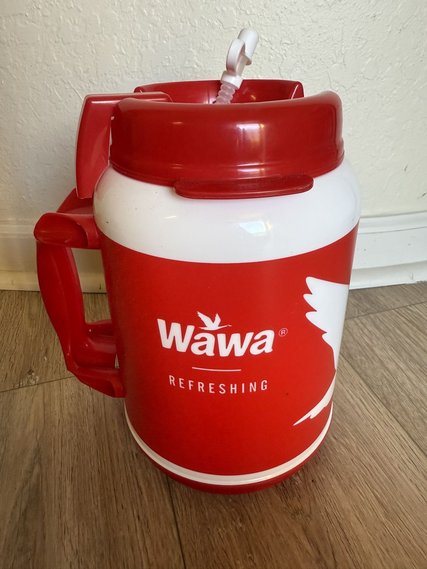 Wawa 64oz Travel Mug Red Insulated Tumbler Hot Cold Drink Jumbo Jug Straw Refill