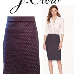 J. Crew The Pencil Skirt Navy Red Polka Dot Cotton Sateen Size 8