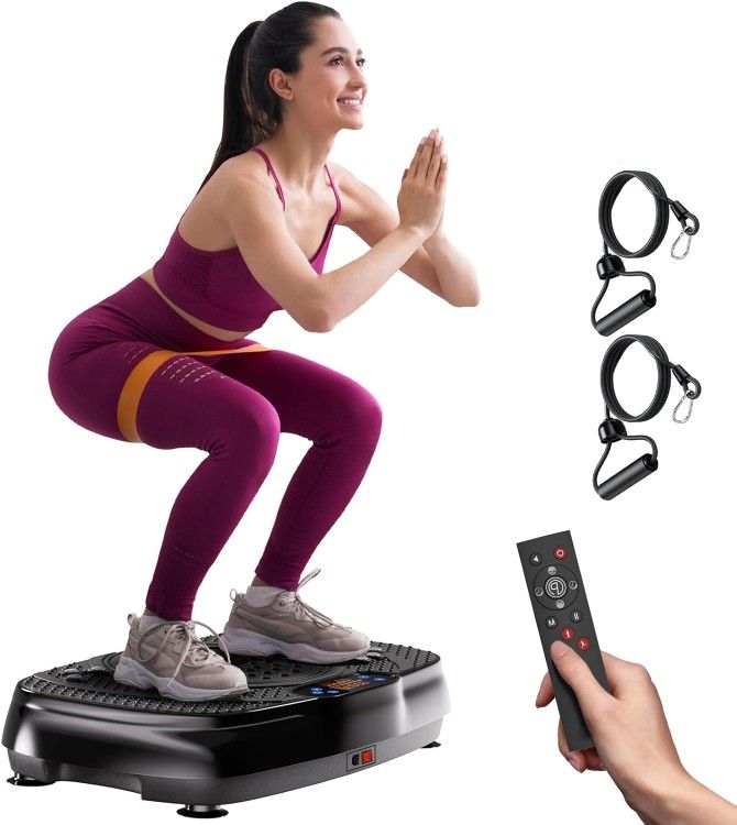 NEW - Vibration Plate Exercise Machine with resistance bands and massage beads