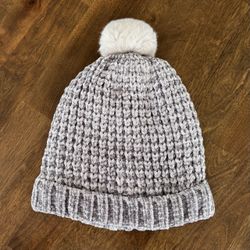 New Lands’ End Women’s Chunky Fleece-Lined Knit Chenille Winter Beanie, Gray, Small