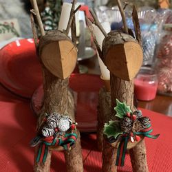 Just The Cutest Things You’ve Ever Seen Wood Reindeer, Candle Holders, Candles Included