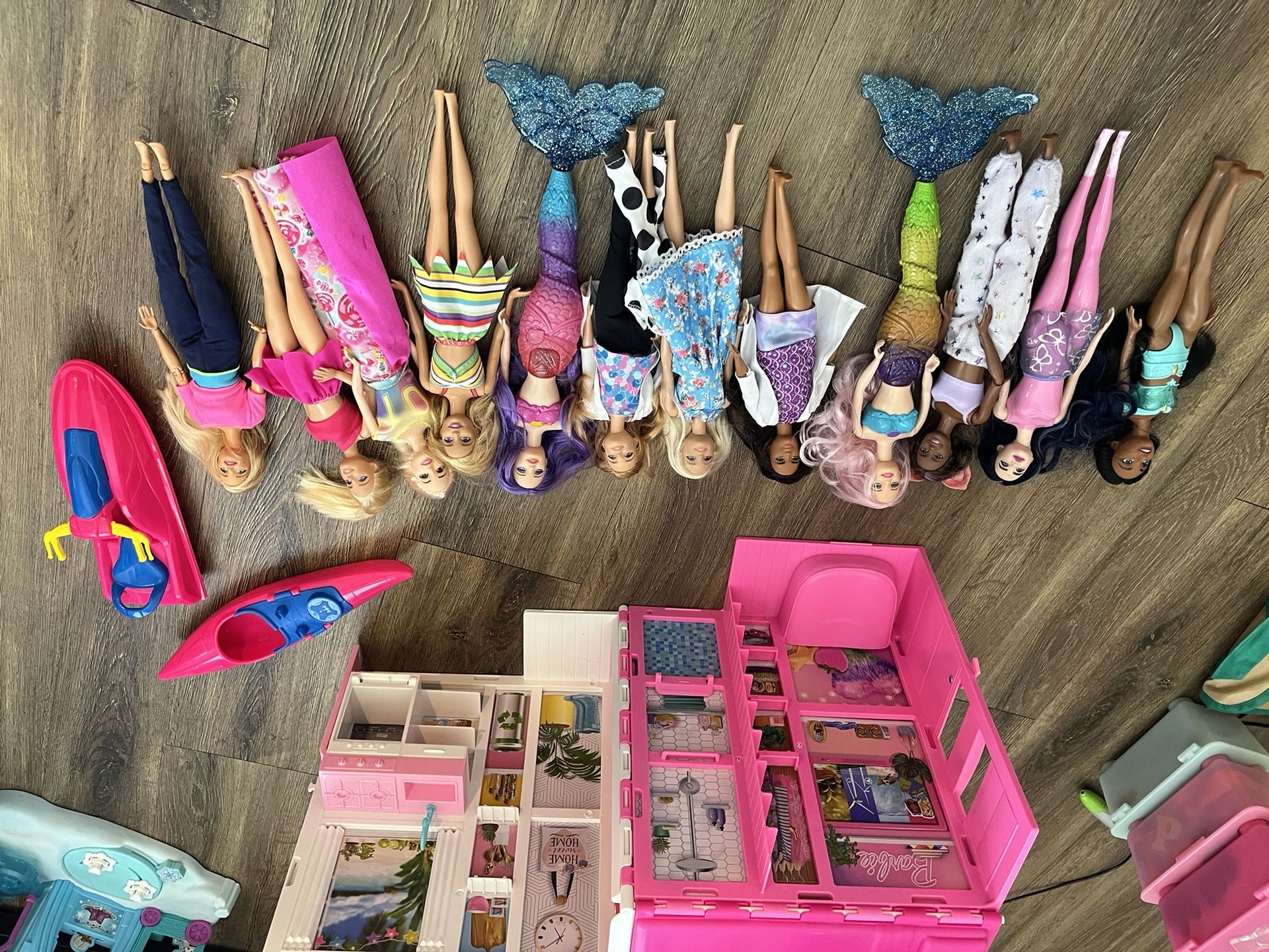 Babies, Foldable Barbie House, Canoe & Jet Ski, Bag Full Of Barbie Clothes