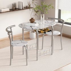New 3 Piece Wood and Metal Dining Set, Small Dining Table for 2 ,for Living Room, Dining Room, Kitchen, White  New in box TCS21L01SLWT/TCS21L01BKWT  D